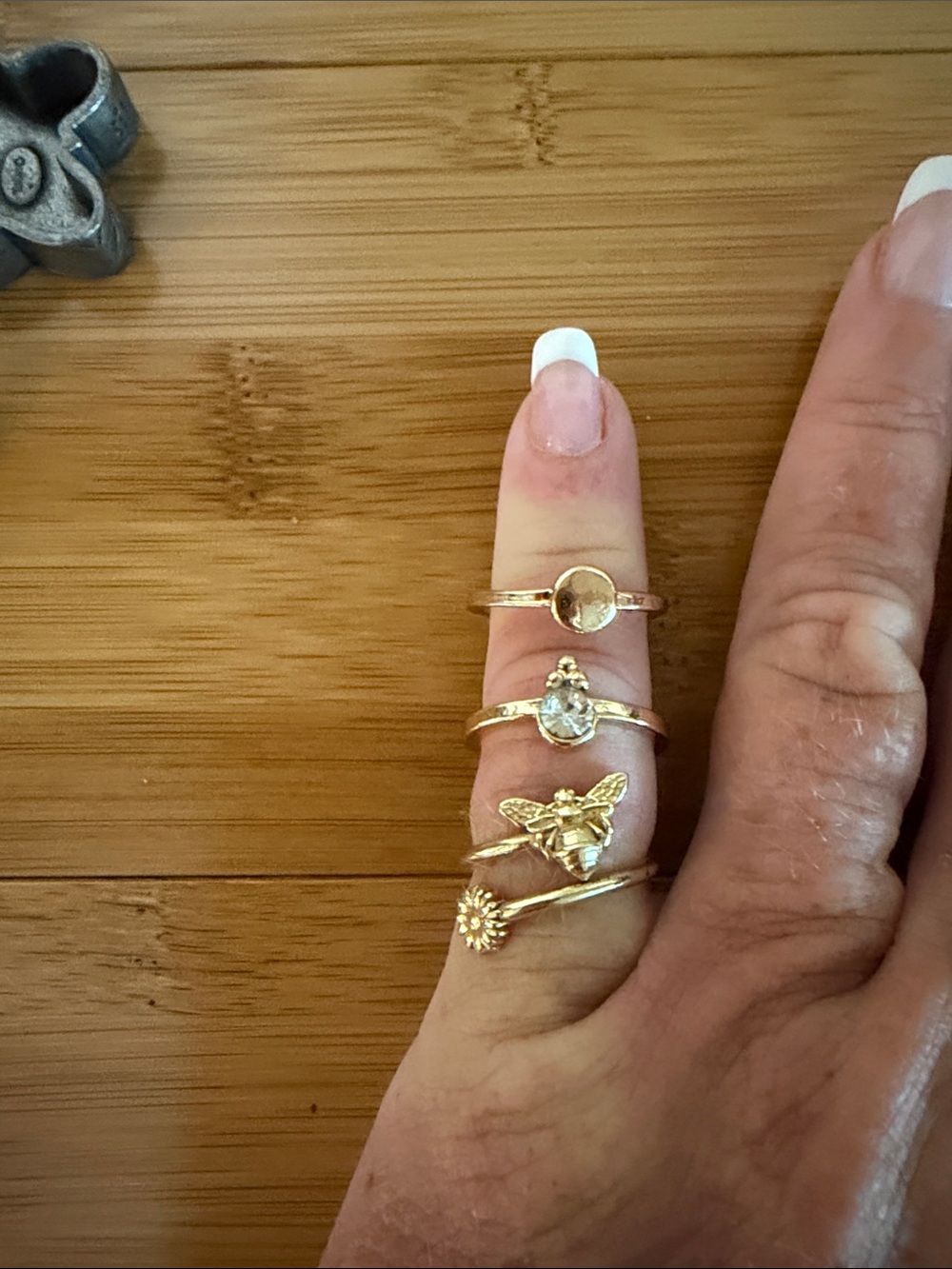 Alex and Ani Gold Bee & Floral Stackable Ring Set